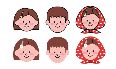 귀여운 남녀 얼굴 일러스트