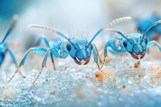 Ghost Ants. Close-up of Colorful Tapinoma Melanocephalum Ants Feeding in Australian Kitchen