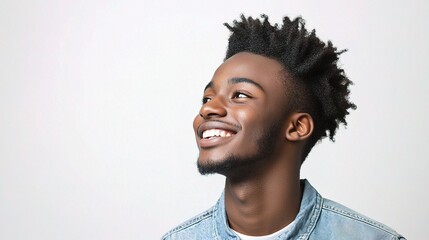 Obraz premium Happy Young African American Man Smiling in Simple Portrait