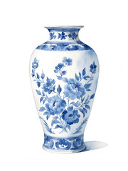 Blue and White Porcelain Vase: Elegant chinoiserie-style vase with intricate floral patterns in classic cobalt blue on a white ceramic surface.
