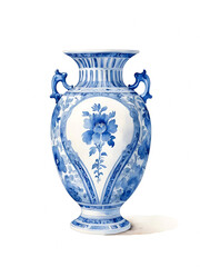 Blue and White Porcelain Vase: Elegant chinoiserie-style vase with intricate floral patterns in classic cobalt blue on a white ceramic surface.