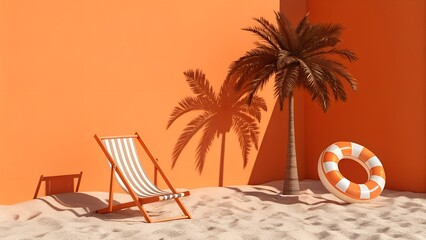 Obraz premium Retro Monochrome Beach Concept in Orange Tones