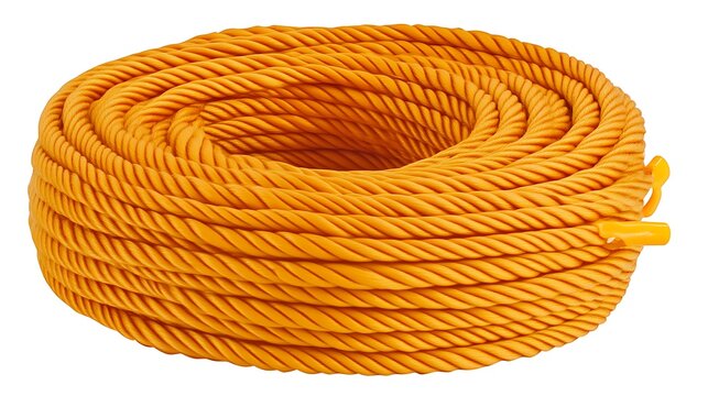 Coiled bright orange rope, isolated on white background.  Possible use for illustration