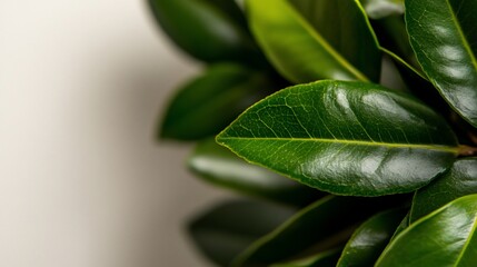 Obraz premium Lush Green Leaves Against Neutral Backdrop, Natural Organic Pattern Detail