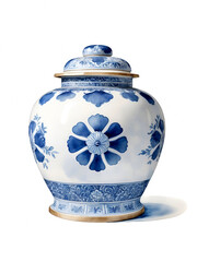  Blue and White Porcelain Ginger Jar: Traditional chinoiserie ginger jar adorned with intricate blue floral and ornamental designs.