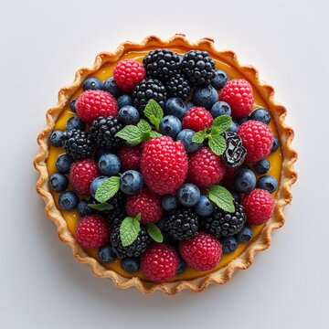 Tarte tropezienne on plain white background clean simple and minimalist focus top view