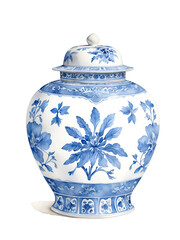  Blue and White Porcelain Ginger Jar: Traditional chinoiserie ginger jar adorned with intricate blue floral and ornamental designs.