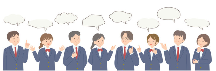 様々な意見を出し合う学生の男女のイラスト