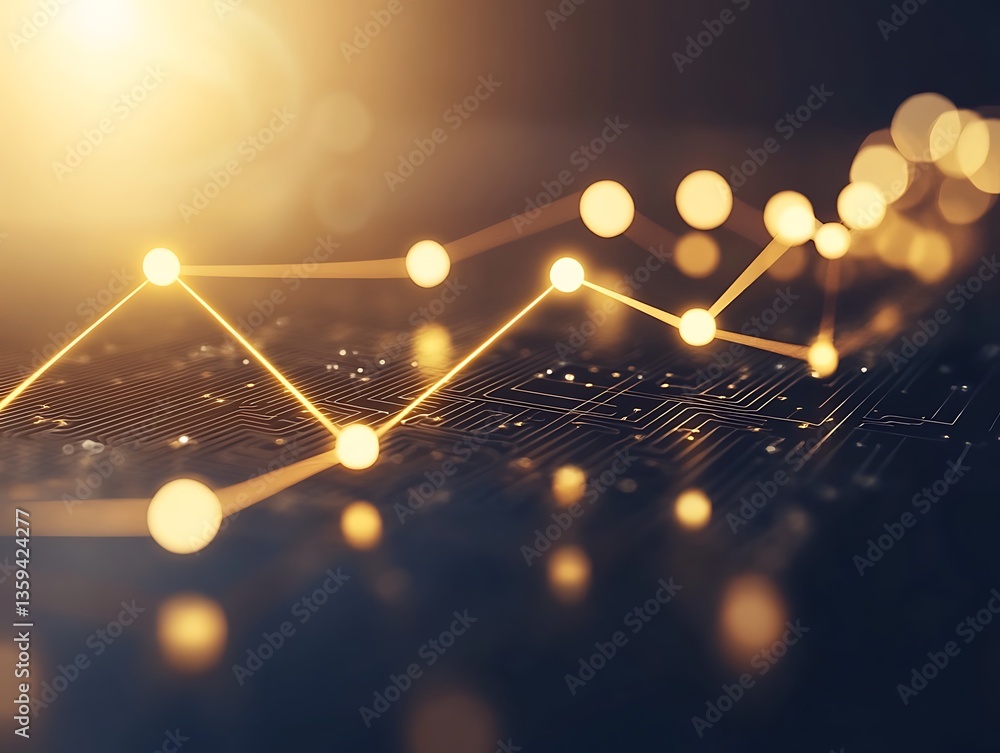 Poster golden circuit board network visualization representing connectivity flow