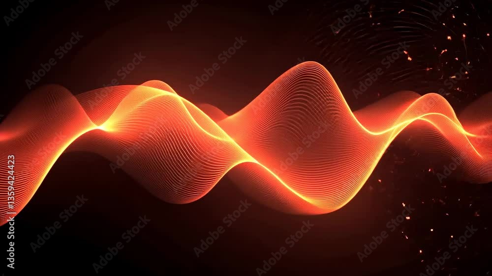 Poster abstract red wave of digital particles against black background with dynamic light and energy