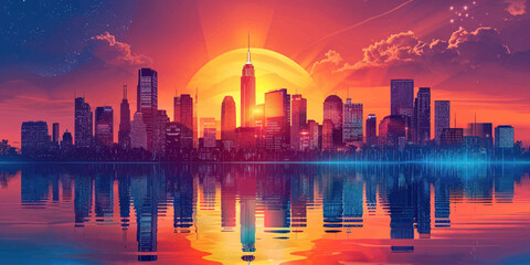 Fototapeta premium An illustration of a futuristic business vision skyline. Concept of a future city skyline