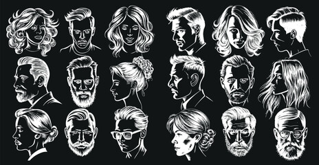 Stylized Portraits – Grid of Diverse Head Illustrations