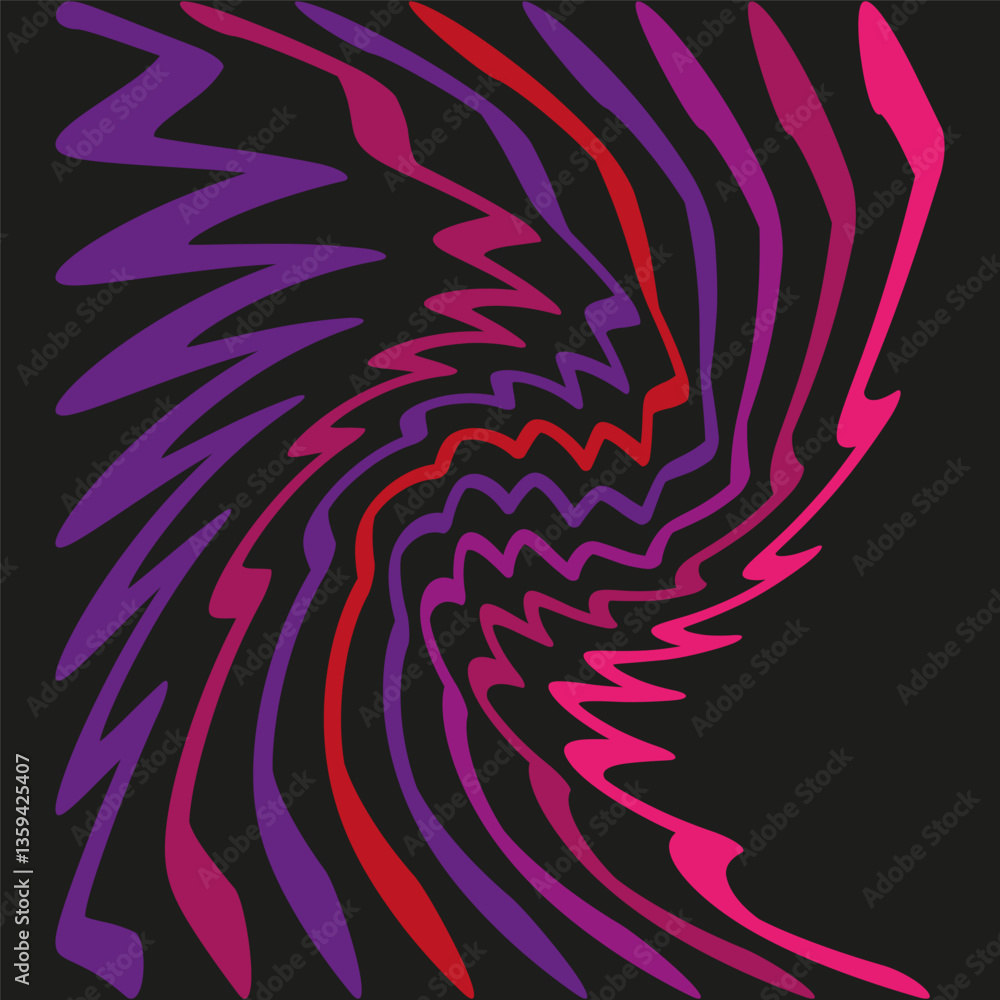 Poster distorted colorful lines. abstract wave pattern. black background vector. dynamic vibrant movement.