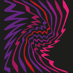 Obraz premium Distorted colorful lines. Abstract wave pattern. Black background vector. Dynamic vibrant movement.