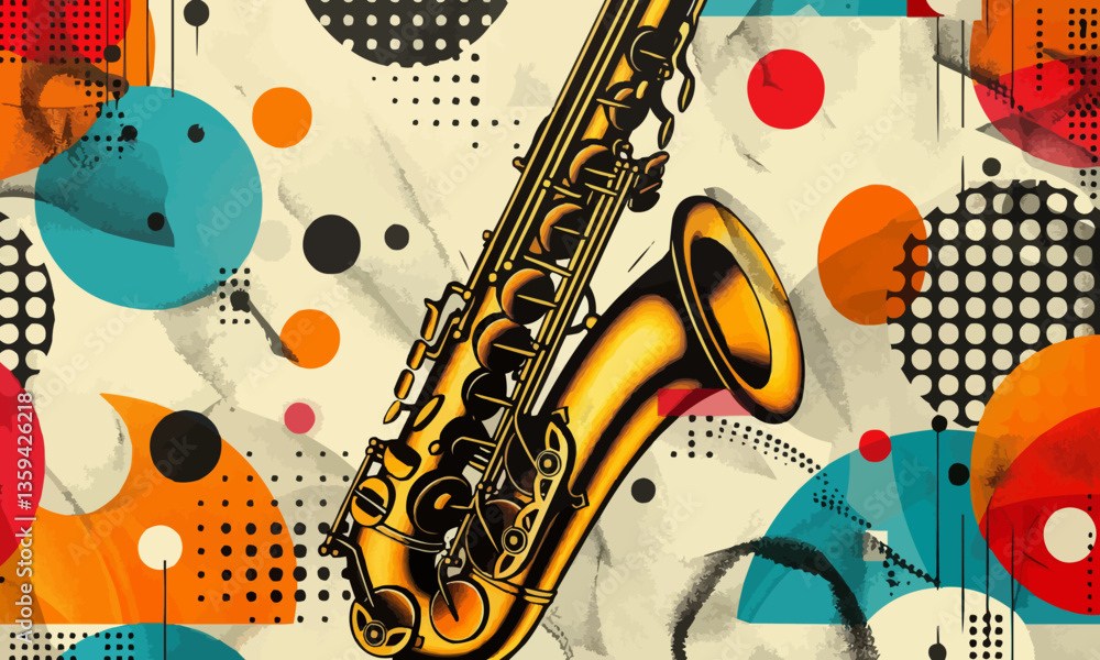 Poster cool jazz music abstract geometric vector seamless pattern retro with texture