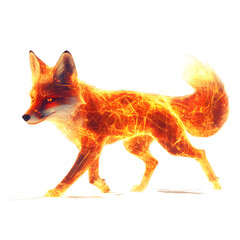 Obraz premium A Luminous Digital Fox with Glowing Energy Lines Running Isolated on Transparent Background