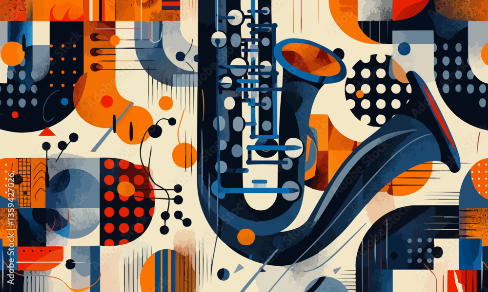 Aufkleber cool jazz music abstract geometric vector seamless pattern retro with texture