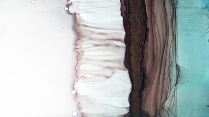 Background for Cards. Motley Aquamarine Tone. Rainbow Fluid Peach Emerald. Alcohol Ink Burgundy Splatter. Fluid art Gouache Blur. Ocean color Smearing. Alcohol Illustration.