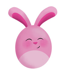 Hand drawn bunny easter egg illustration. Cute rabbit in the shape of an easter egg drawing. Pink watercolor and chalk/crayon style. Transparent background. 