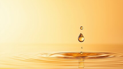 A serene image of a single water droplet creating ripples in a golden-hued surface, capturing tranquility and beauty.