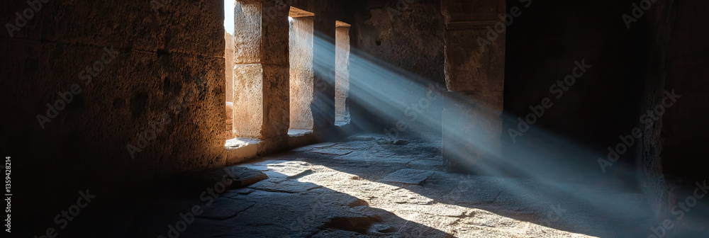 Aufkleber sunlit interior of stone structure with multiple openings