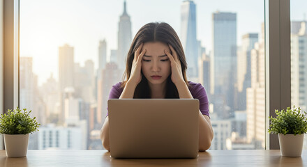 Fototapeta premium Sad Unhappy Young Asian businesswoman 