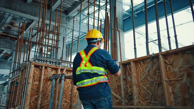 Construction worker making formwork.
