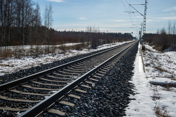 Empty train tracks in early springtime, Kempele Finland