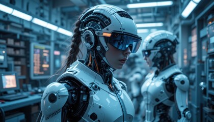 Futuristic robotics simulation high-tech laboratory sci-fi scene controlled environment close-up view ai concepts and innovations