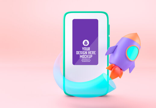Mobile with 3D Rocket Concept Mockup