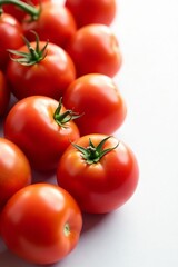 Vibrant red tomatoes on bright white backdrop, nutritious, ingredient