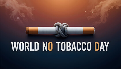 Creative graphic for World No Tobacco Day featuring a cigarette tied in a knot symbolizing the fight against tobacco use and addiction
