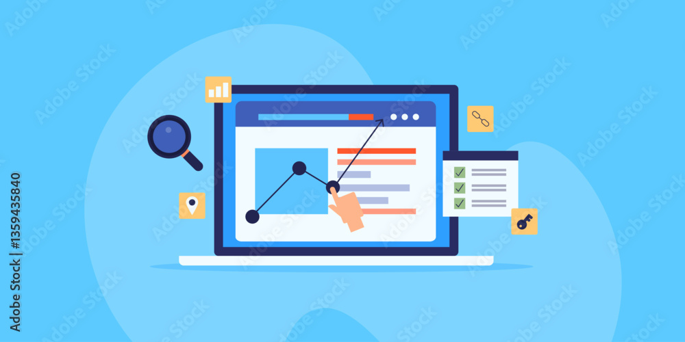 Poster website traffic graph, keyword optimization and backlink for website position, business listing and 