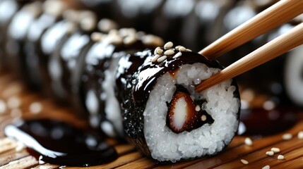 Fototapeta premium Deliciously glazed sushi roll