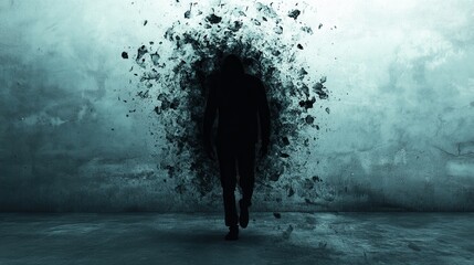 A Human Figure Dissolving into Shadow, Representing the Fading Sense of Self and Struggles with Depression in a Raw and Artistic Style