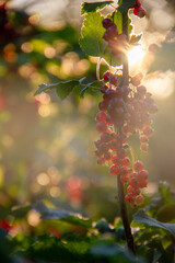 red berries, red currant, on a branch in summer, in sun