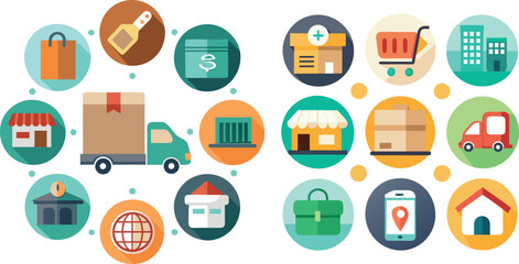 Business and Finance Flat Vector Icon Set on a White Background