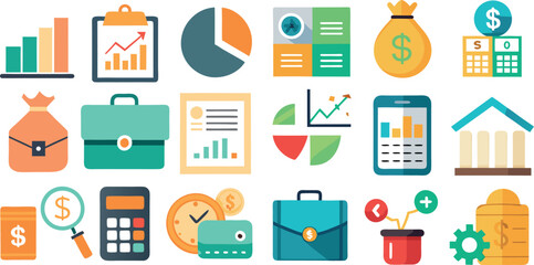 Business and Finance Flat Vector Icon Set on a White Background