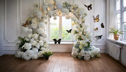 white flowers on a wooden background