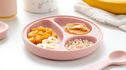 Baby food, divided plate, healthy, and nutritious meal