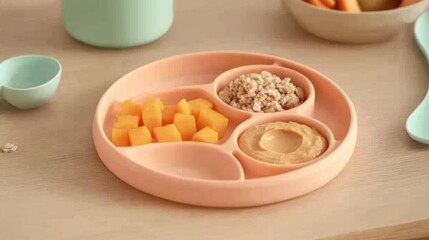 Baby mealtime divided plate with healthy food