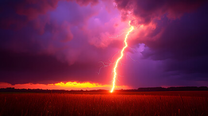 Lightning's Embrace: A dramatic bolt of lightning strikes across a moody sky, illuminating the horizon in a stunning display of nature's raw power and beauty.