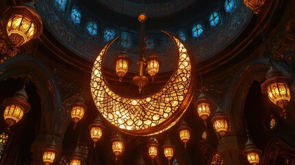 Fototapeta premium An intricate chandelier adorned with crescent moon patterns