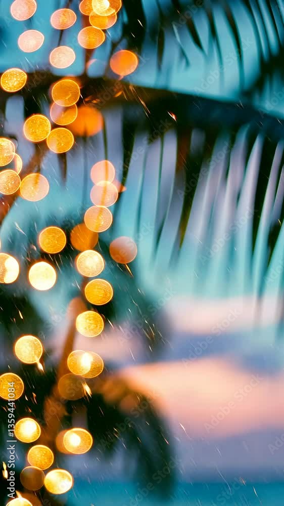 Poster colorful christmas lights bokeh creating palm trees a festive atmosphere with a blurred palm tree si