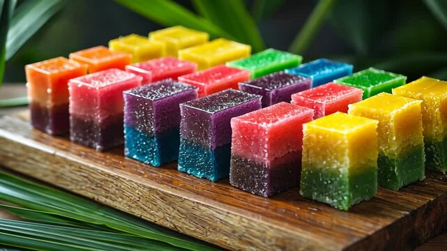rainbow kueh lapis slices with vibrant layers video