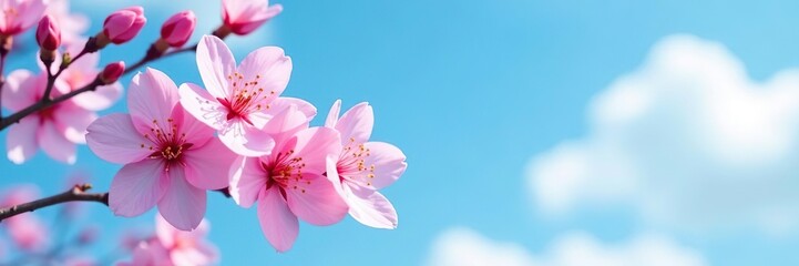 Fototapeta premium Elegant sakura flowers creating a stunning contrast against a vibrant blue sky, cherry blossom, contrast