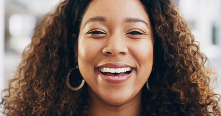 Funny, portrait and professional with business woman for confidence, creative journalist and laugh....
