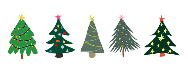 Abstract Christmas tree vector illustrations set isolated
