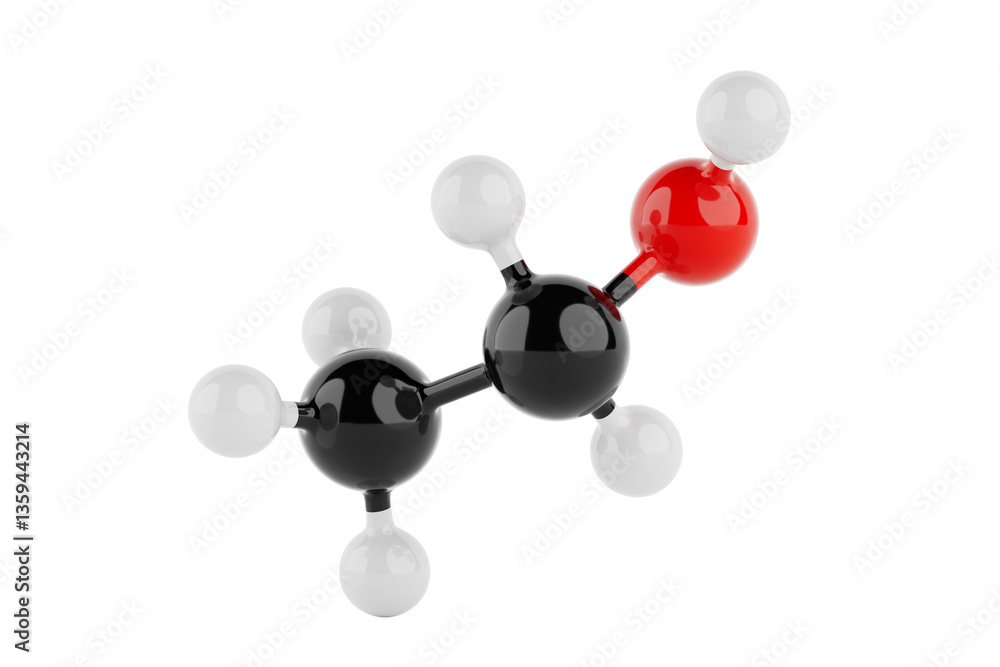Poster structural model of ethanol molecule. 3d rendering