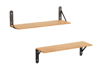 Wooden Wall Shelfs with Bottom and Top Mount. 3d Rendering